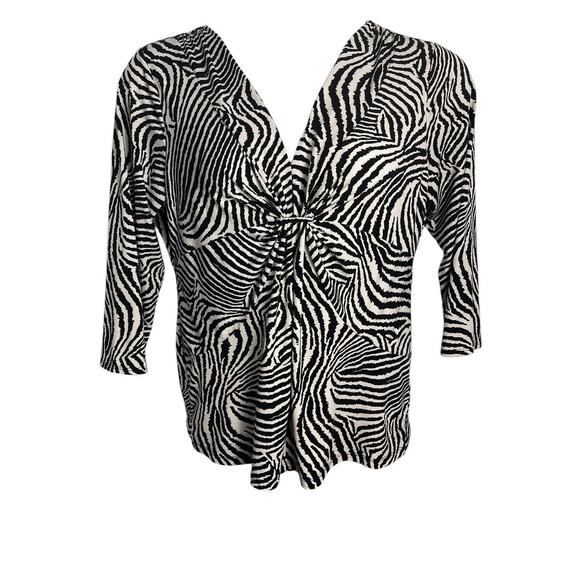 Chaus Women's Large Empire Gathered Waist Black White Animal Print 3/4 Sleeve - Picture 1 of 7